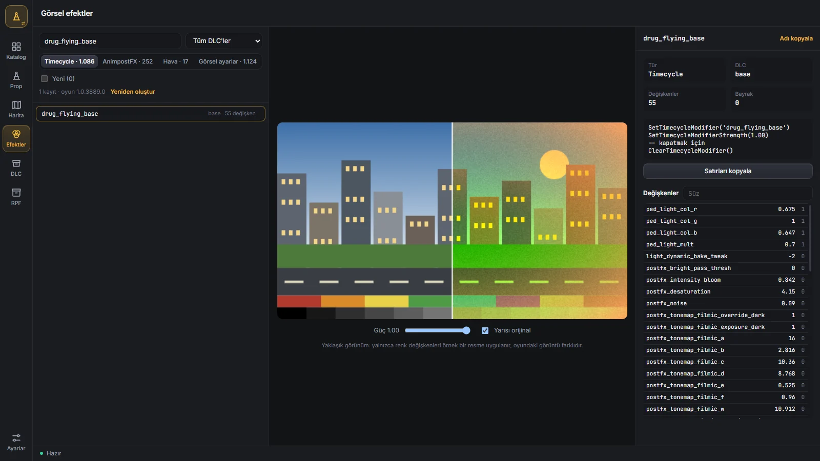 Visual effects: 1,086 timecycles, 252 AnimpostFX