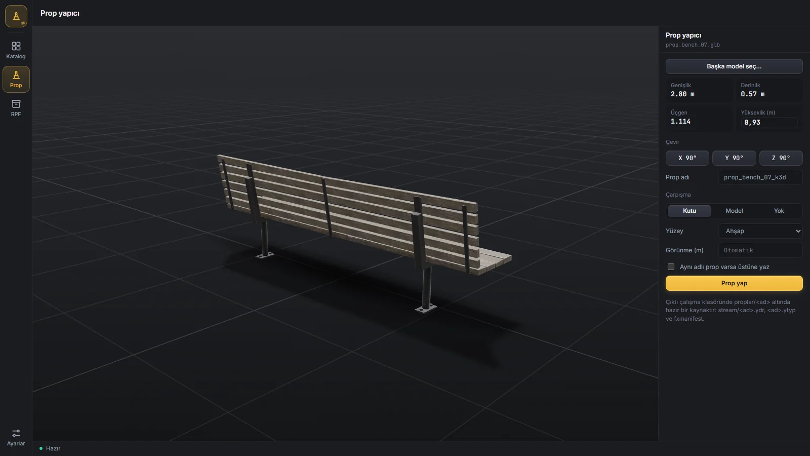 Prop maker: a game bench
