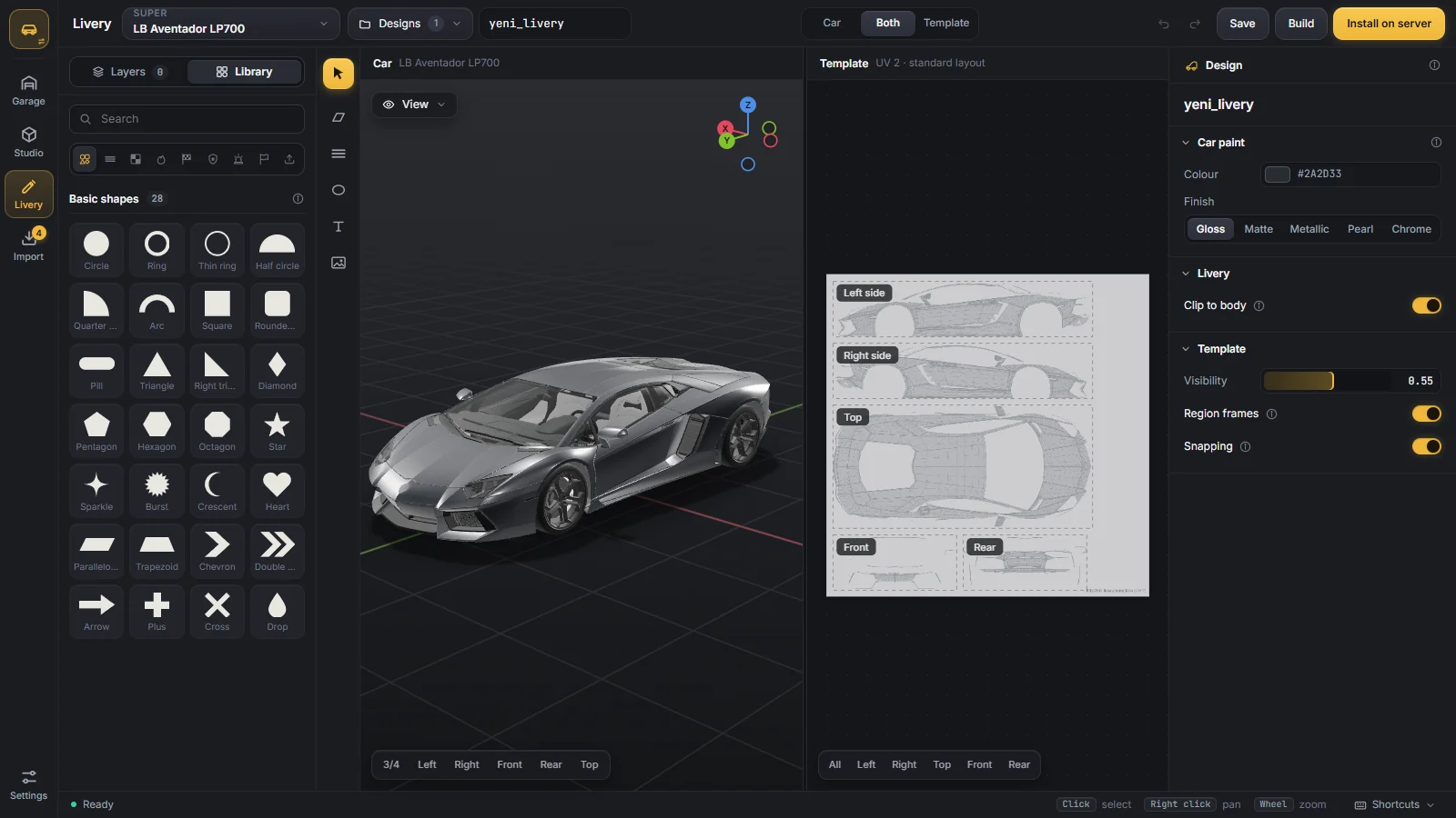Livery editor: layers, template and the 3D car